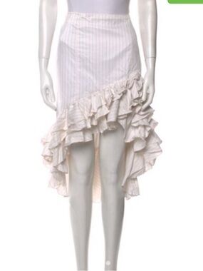 Caroline Constas Cream Pinstripe Ruffle High-Low Skirt